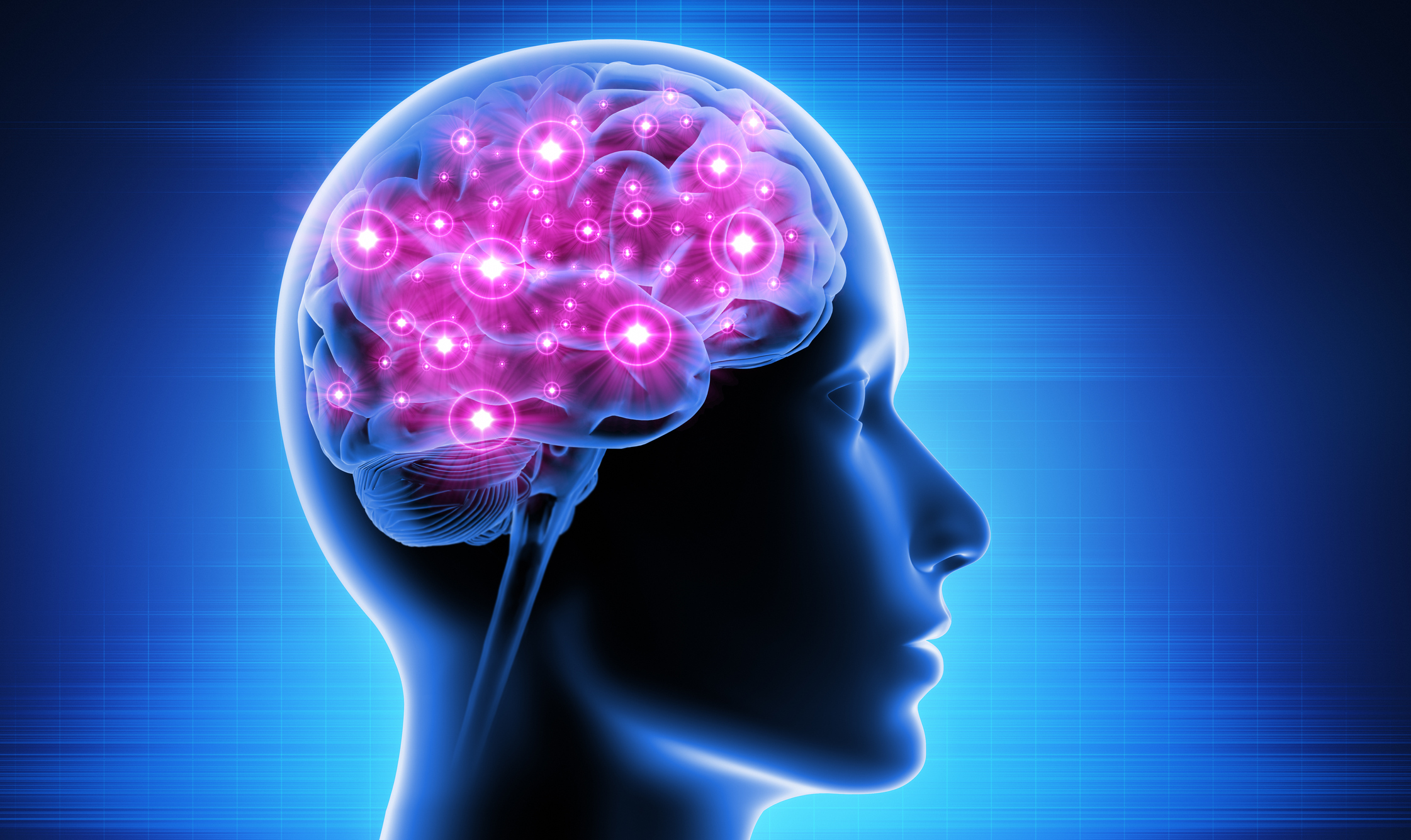 Kopf - Gehirn in dem Neuronen feuern und verknüpfen